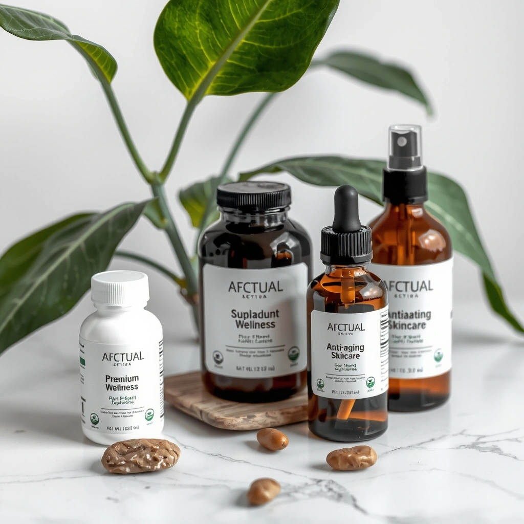 Natural wellness premium lifestyle with supplements and skincare